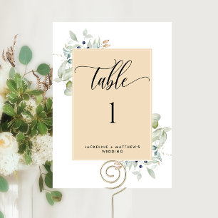 Elegant Greenery Wedding Table Number, beige Tan