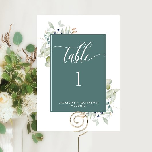 Elegant Greenery Wedding Table Number, groen