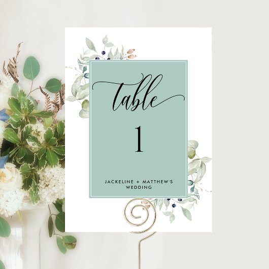 Elegant Greenery Wedding Table Number, groen