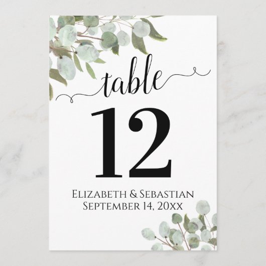 Elegant Greenery Wedding Table Number Kaart Grote (Achterkant)
