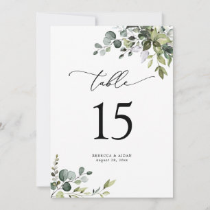 Elegant Greenery Wedding Table Number Kaarten