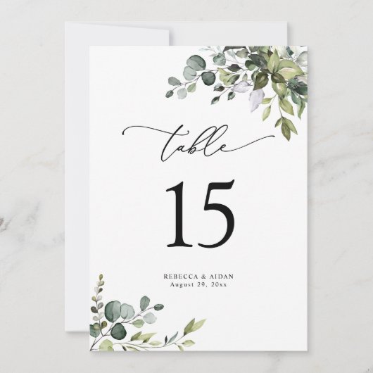 Elegant Greenery Wedding Table Number Kaarten (Voorkant)