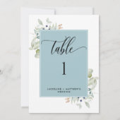 Elegant Greenery Wedding Table Number, Mist Blue (Achterkant)
