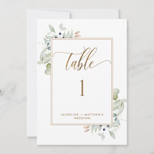Elegant Greenery Wedding Table Number, wit (Voorkant)