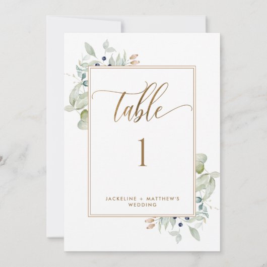 Elegant Greenery Wedding Table Number, wit (Achterkant)