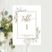 Elegant Greenery Wedding Table Number, wit