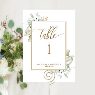 Elegant Greenery Wedding Table Number, wit