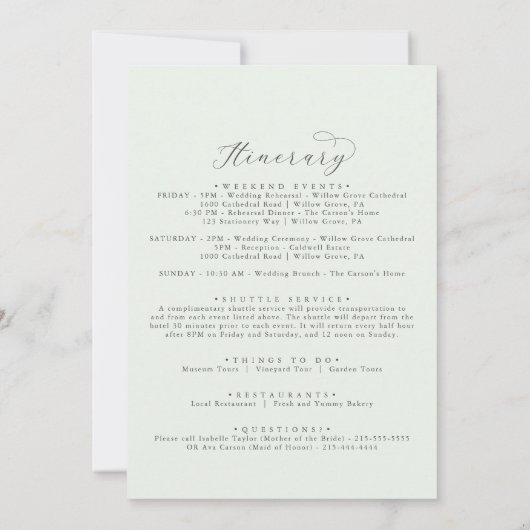 Elegant Greenery Wedding Welcome Letter Itinerary (Achterkant)
