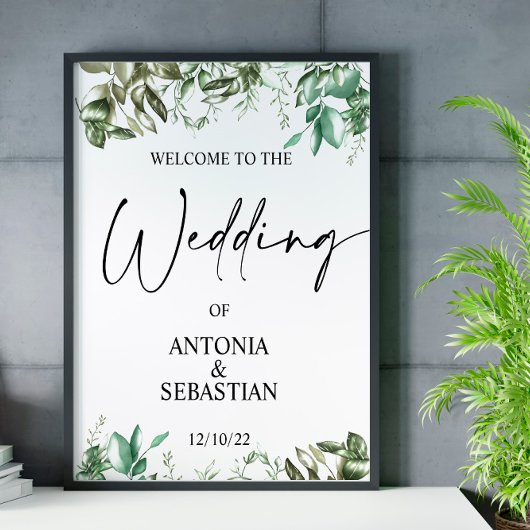 Elegant Greenery Wedding Welcome Poster