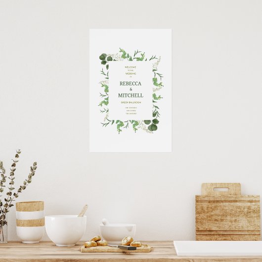 Elegant Greenery Wedding Welcome Poster (Keuken)