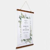 Elegant Greenery Wedding Welcome Sign Hangend Wandkleed (Gebogen)