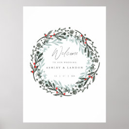 Elegant greenery wedding welcome sign poster