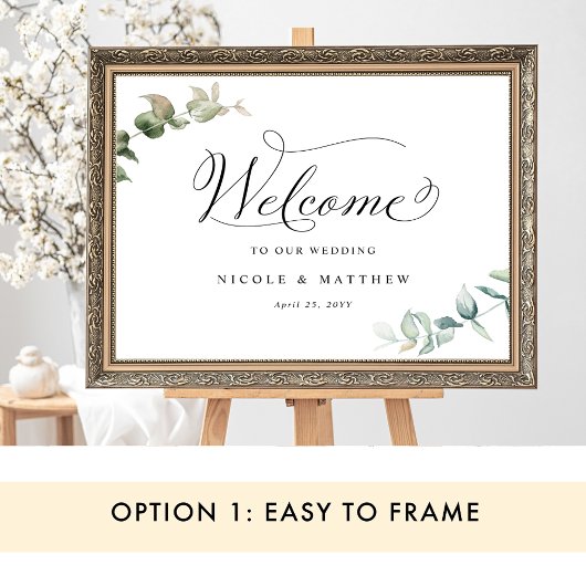 Elegant Greenery Wedding Welcome Sign Poster