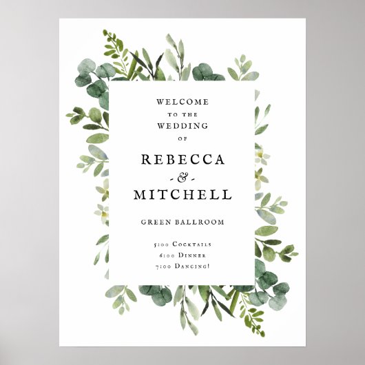 Elegant Greenery Wedding Welkom Poster (Voorkant)