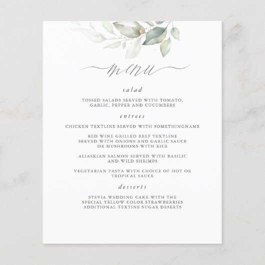 Elegant Greenery White Clean Wedding Menu (Voorkant)