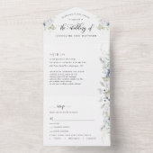 Elegant Greenery, White Dusty Blue Floral Wedding All In One Uitnodiging (Binnen)