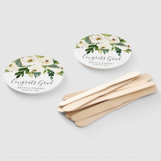 Elegant Greenery White Floral Afstuderen Handwaaier (Niet-gemonteerd)