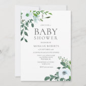 Elegant Greenery White Floral Baby shower Invite Kaart (Voorkant)