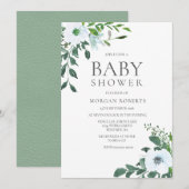 Elegant Greenery White Floral Baby shower Invite Kaart (Voorkant / Achterkant)