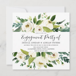 Elegant Greenery White Floral Engagement Party Kaart