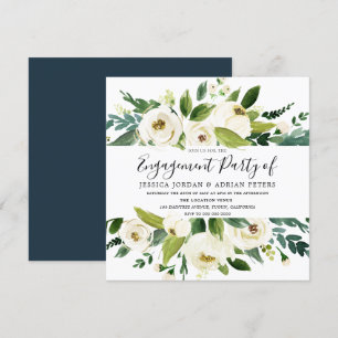 Elegant Greenery White Floral Engagement Party Kaart