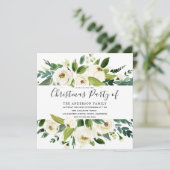 Elegant Greenery White Floral Kerstparty Kaart (Staand voorkant)