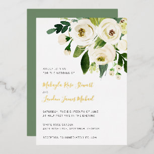 Elegant Greenery White Floral Wedding Gold Folie Uitnodiging
