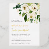 Elegant Greenery White Floral Wedding Gold Folie Uitnodiging (Voorkant)