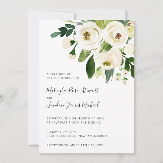 Elegant Greenery White Floral Wedding Kaart (Voorkant)