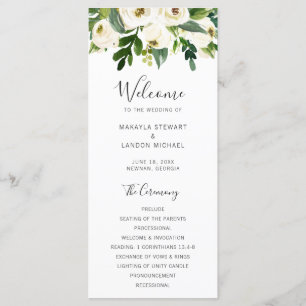Elegant Greenery White Floral Wedding Programmakaart