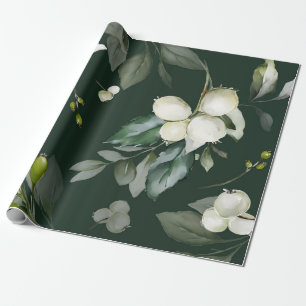 Elegant Greenery White Floral Wrapping Paper Cadeaupapier