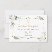 Elegant Greenery White Flowers Gold Cross Baptisme Bedankkaart (Voorkant)