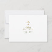 Elegant Greenery White Flowers Gold Cross Baptisme Bedankkaart (Achterkant)