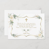Elegant Greenery White Flowers Gold Cross Baptisme Bedankkaart (Voorkant / Achterkant)
