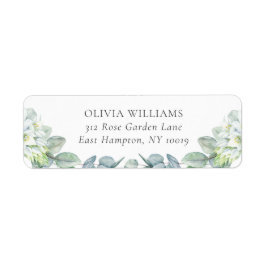 Elegant Greenery White Flowers Return Address Etiket