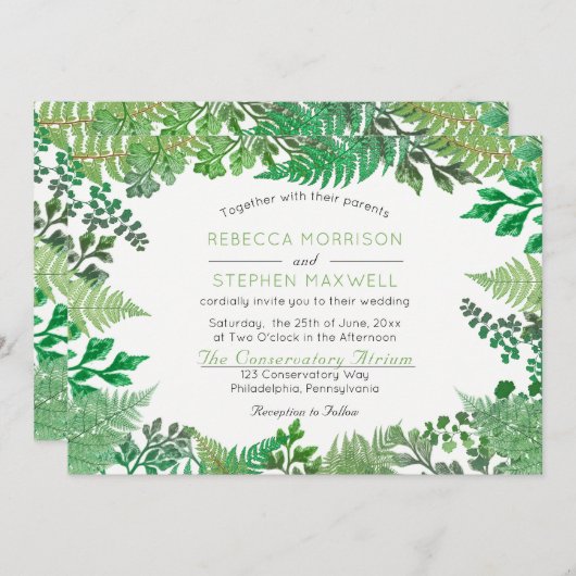 Elegant Greenery | Wild Ferns Wedding Invitation Kaart (Voorkant / Achterkant)