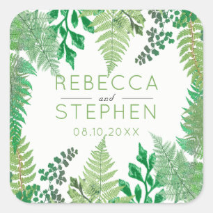 Elegant Greenery   Wild Ferns Wedding Vierkante Sticker