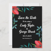 Elegant Greenery Wildflower Black Floral Wedding Save The Date (Voorkant)