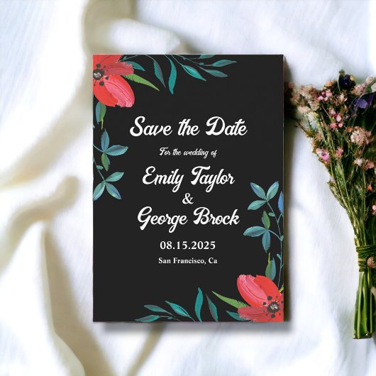 Elegant Greenery Wildflower Black Floral Wedding Save The Date