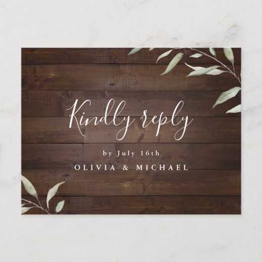 Elegant greenery wood county rustic bruiloft RSVP Uitnodiging Briefkaart (Voorkant)