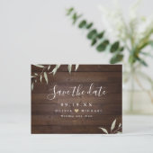 Elegant greenery wood county rustic save the date briefkaart (Staand voorkant)