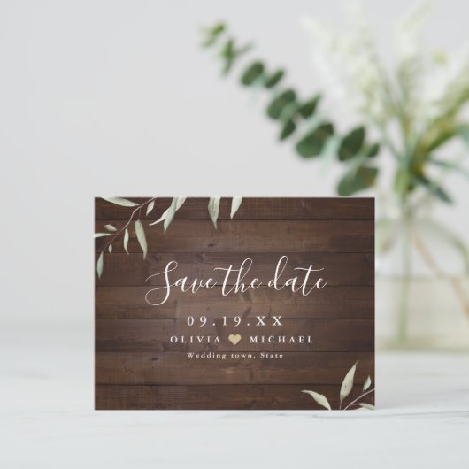 Elegant greenery wood county rustic save the date briefkaart (Staand voorkant)