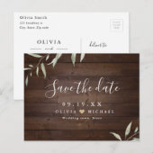 Elegant greenery wood county rustic save the date briefkaart (Voorkant / Achterkant)