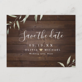 Elegant greenery wood county rustic save the date briefkaart