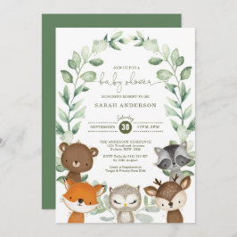Elegant Greenery Woodland Animals Baby shower Kaart