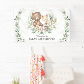 Elegant Greenery Woodland Animals Baby Welkom Spandoek (Insitu)