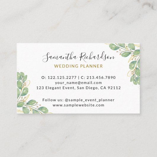 Elegant Greenery Wreath Eucalyptus Visitekaartje (Achterkant)