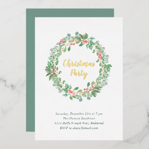 Elegant Greenery Wreath Rustic Kerstparty Folie Uitnodiging