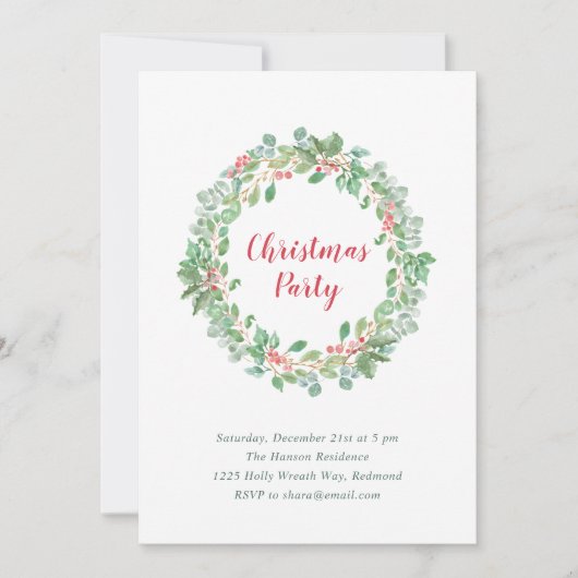 Elegant Greenery Wreath Rustic Kerstparty Kaart (Voorkant)