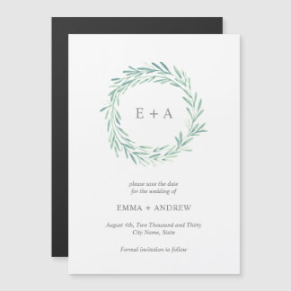 Elegant Greenery Wreath Save the Date Magnetische Uitnodiging